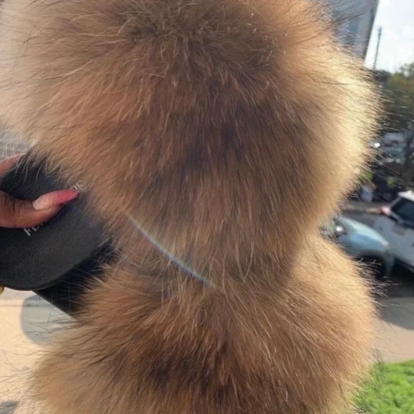Natural Brown Real Fur Slides 5,6,7,8,9,10,12 - Picture 3 of 3